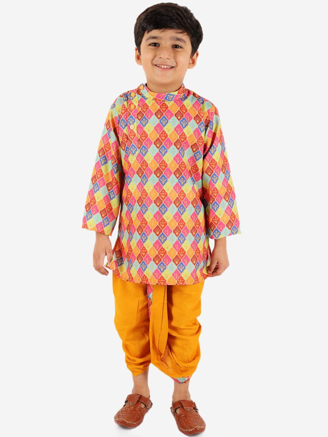 superminis boys ethnic motifs printed mandarin collar kurta with dhoti pants