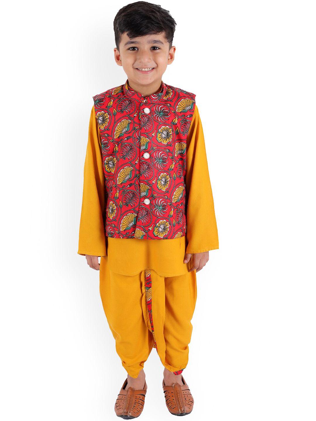 superminis boys ethnic motifs printed regular kurta with dhoti pants & nehru jacket