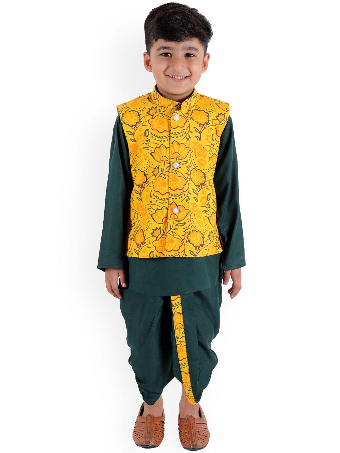 superminis boys floral printed regular kurta with dhoti pants & nehru jacket