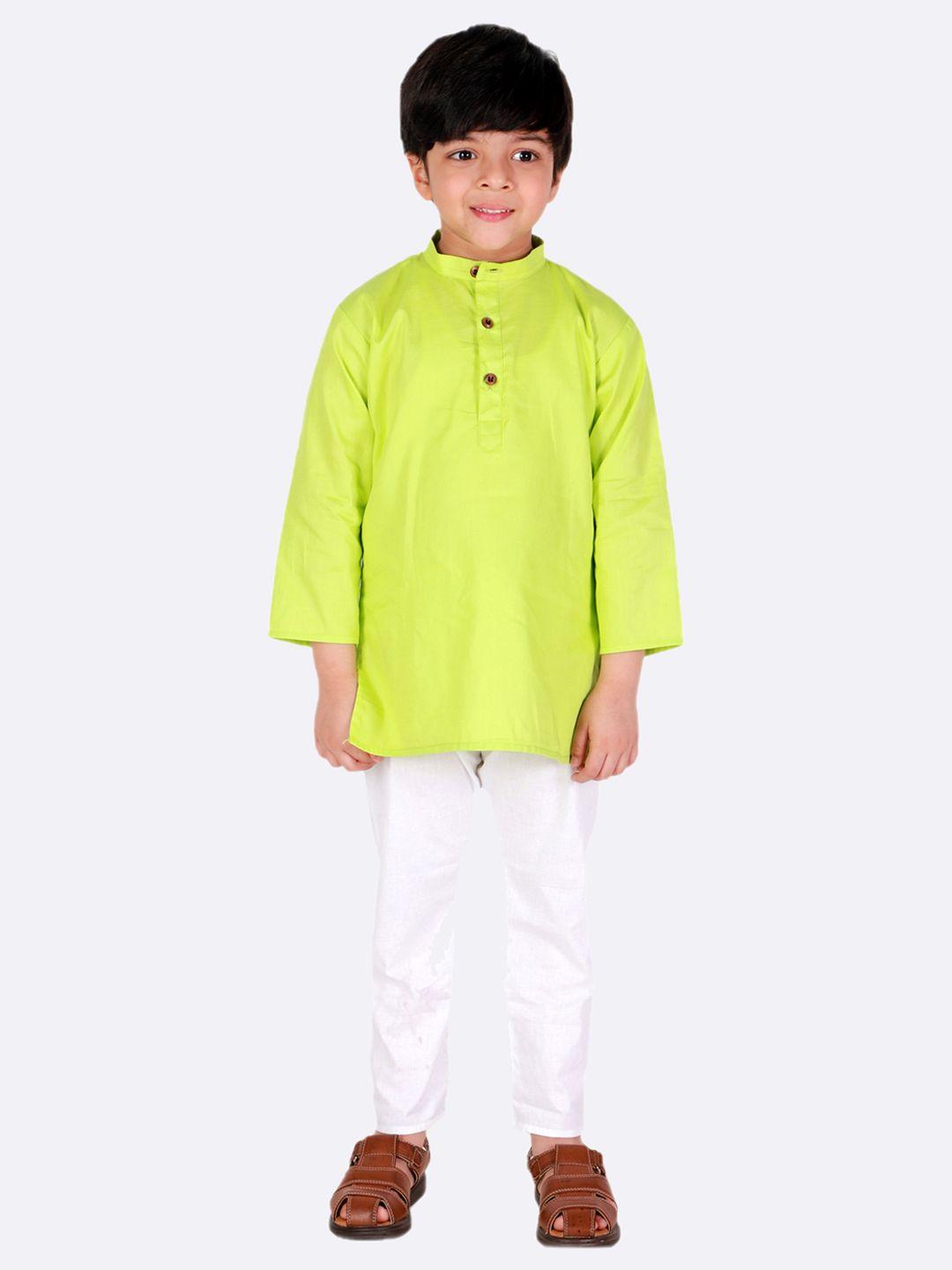 superminis boys green regular pure cotton kurta with pyjamas