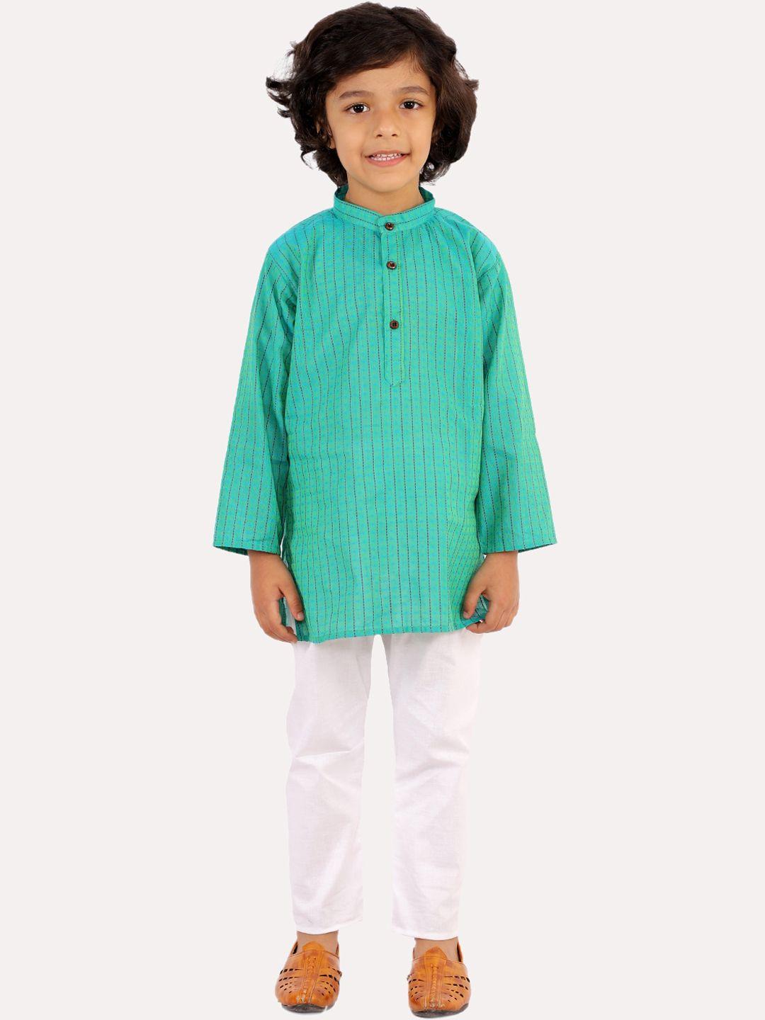 superminis boys green regular pure cotton kurta with pyjamas