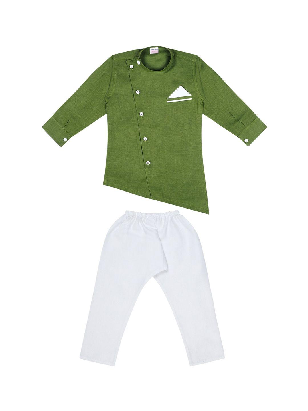 superminis boys green solid pure cotton kurta pyjama set