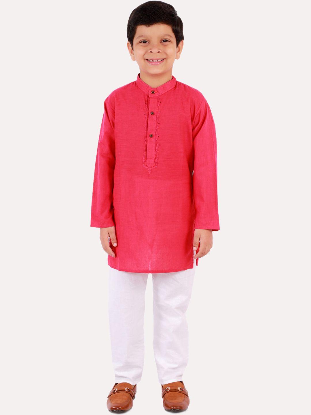 superminis boys magenta regular pure cotton kurta with pyjamas