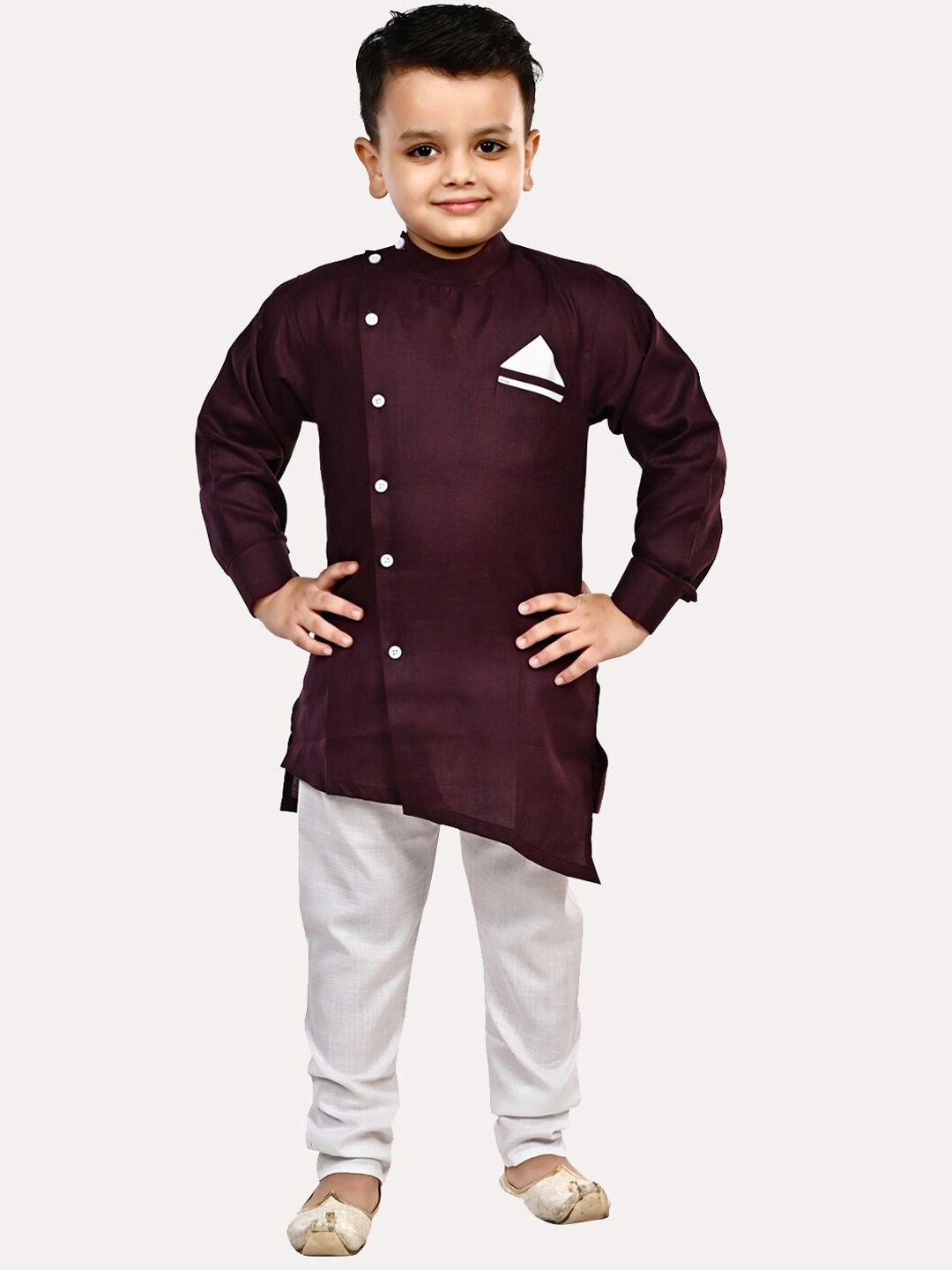 superminis boys mandarin collar asymmetric pure cotton kurta with pyjamas