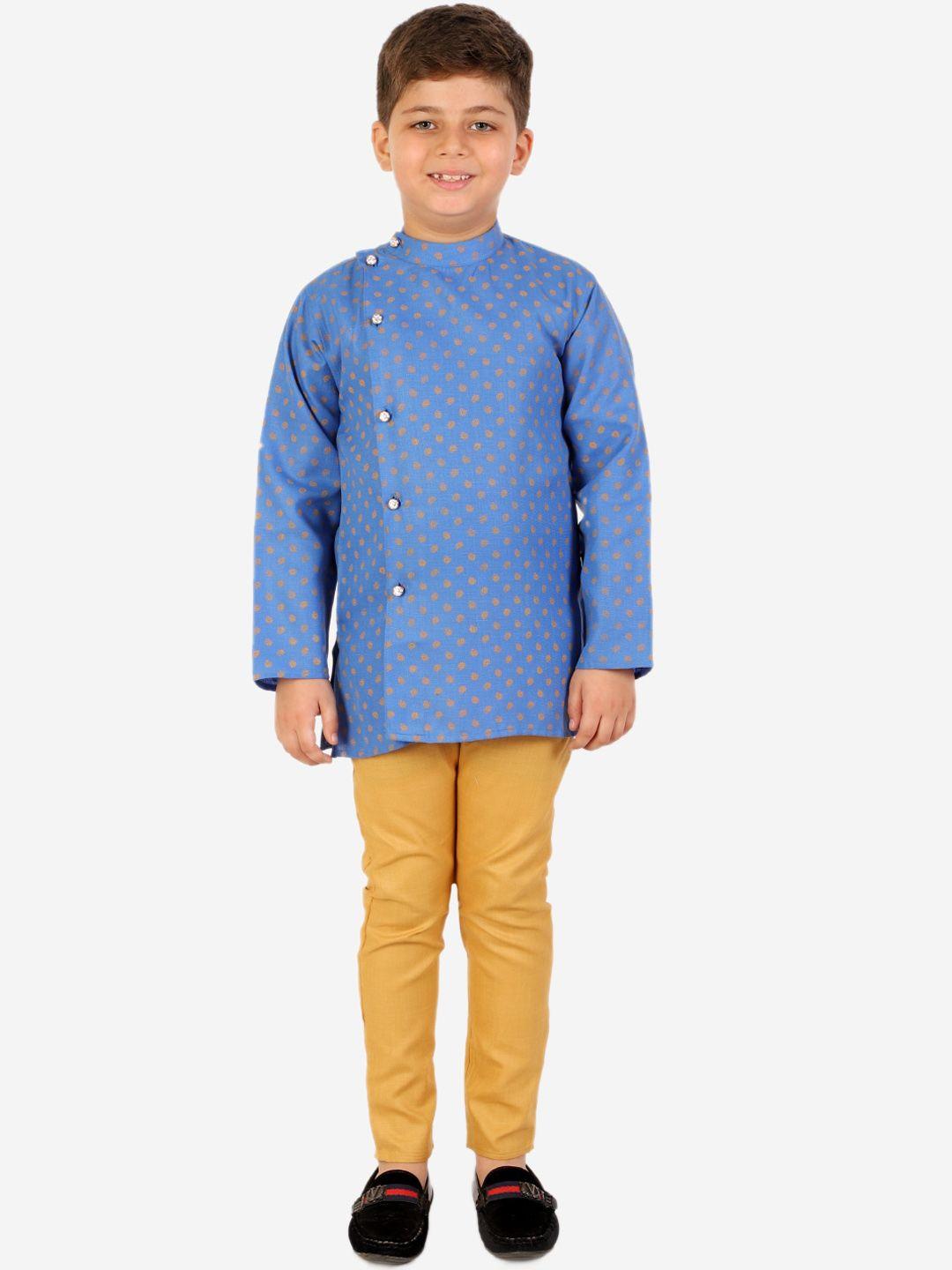 superminis boys mandarin collar ethnic motifs printed pure cotton kurta with pyjamas