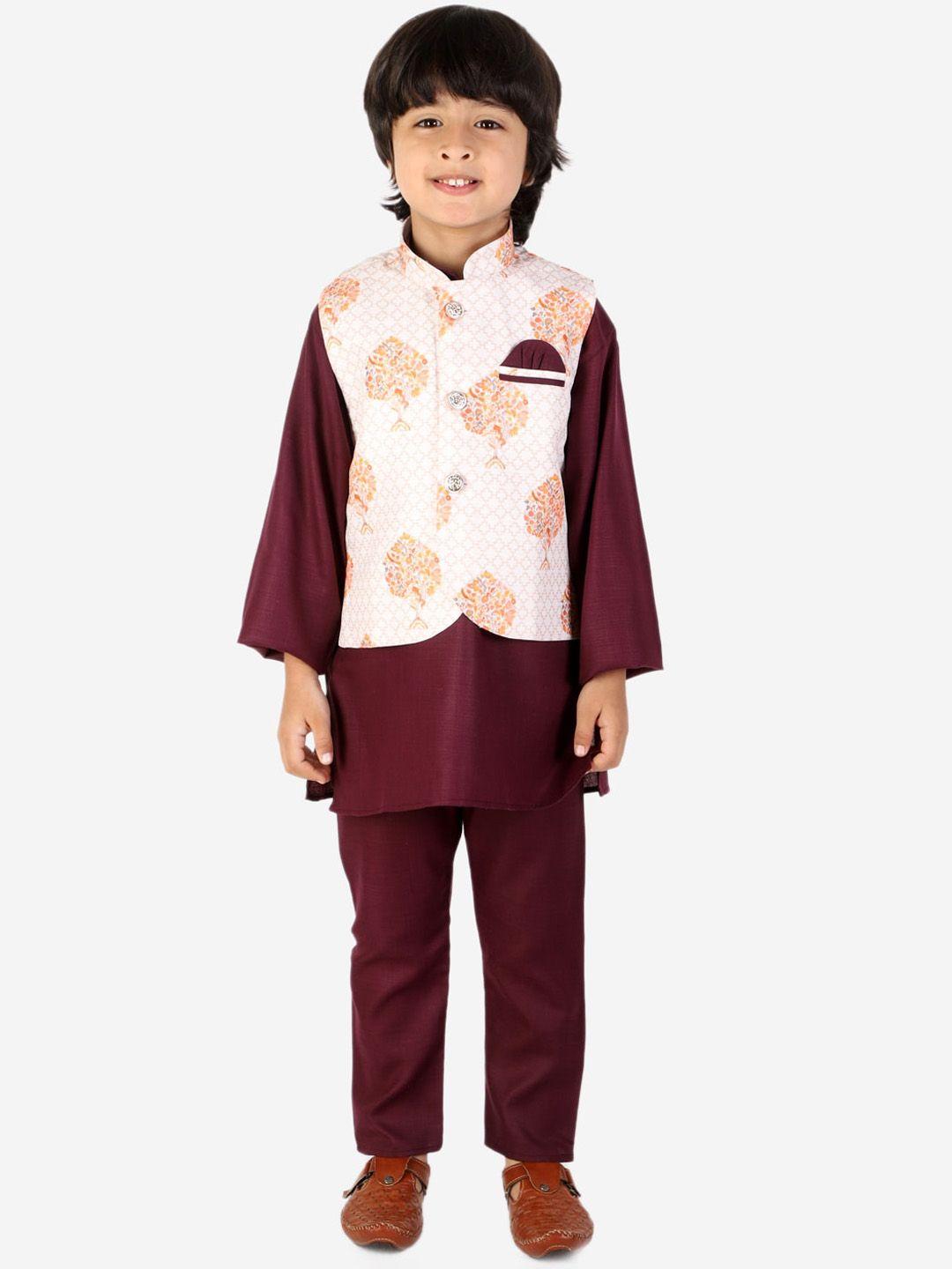 superminis boys mandarin collar pure cotton kurta with pyjamas with nehru jacket