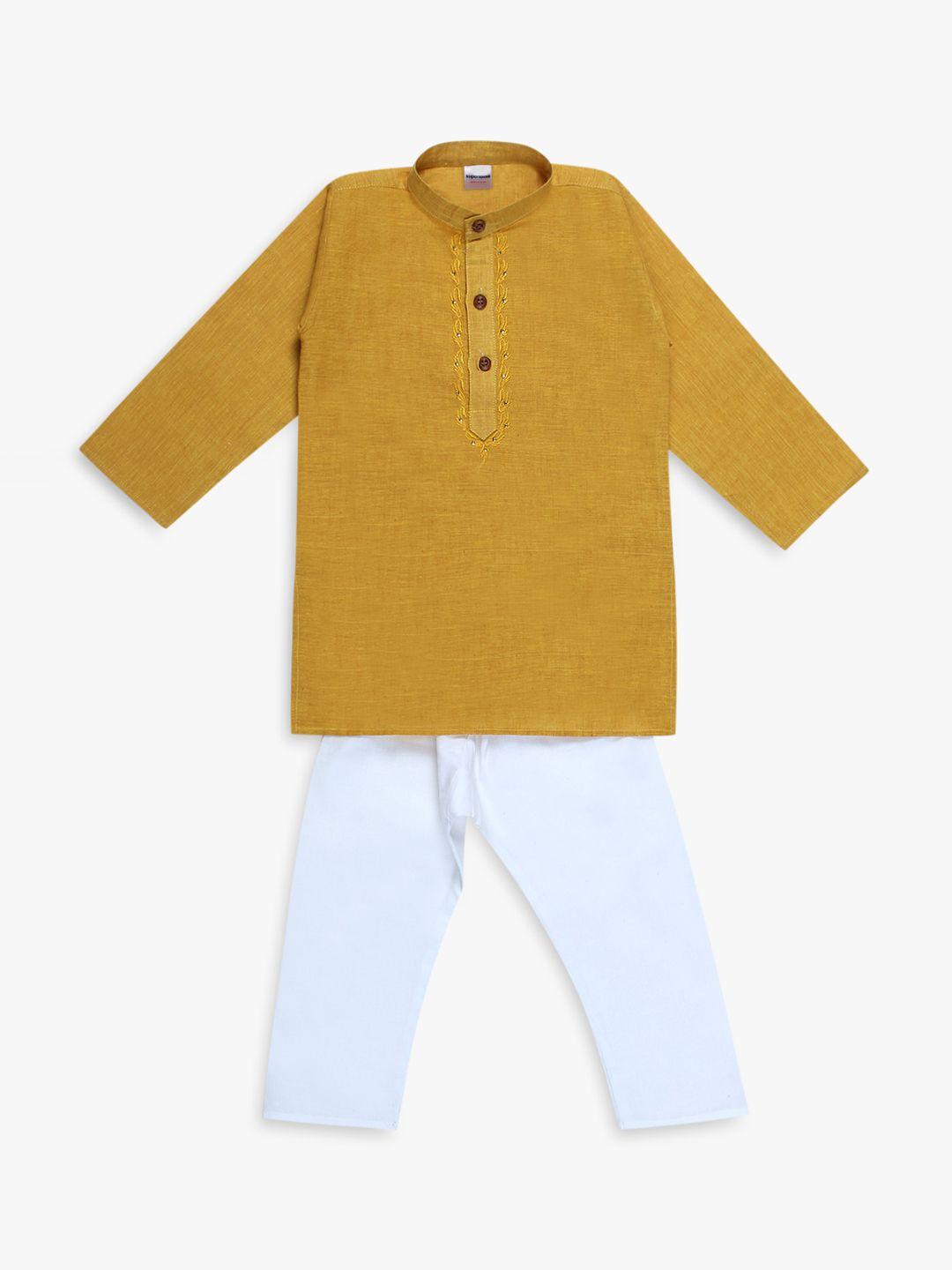 superminis boys mustard yellow & white solid kurta with pyjamas