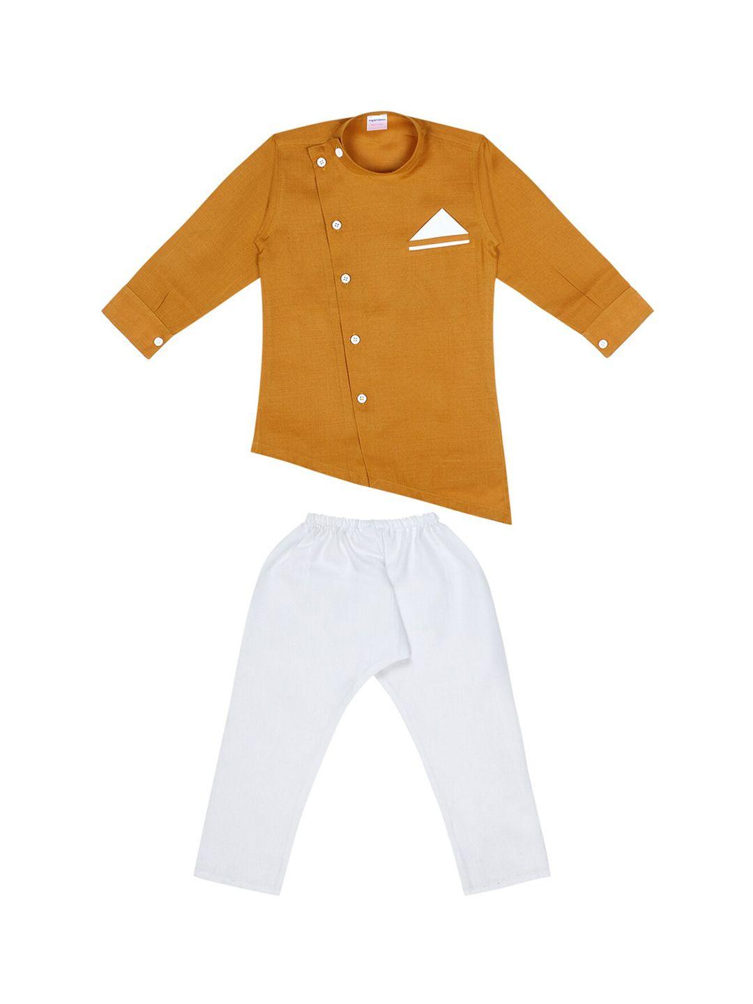 superminis boys mustard yellow angrakha pure cotton kurta with pyjamas