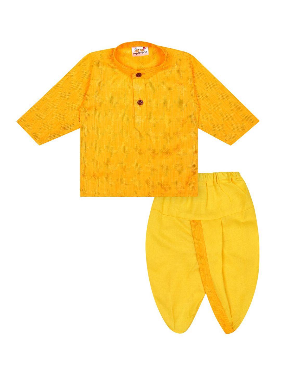superminis boys mustard yellow pure cotton kurta with dhoti pants