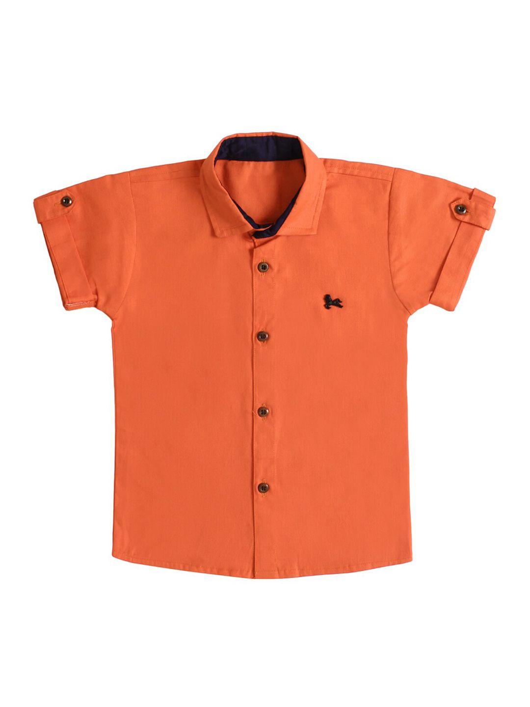 superminis boys orange solid cotton casual shirt