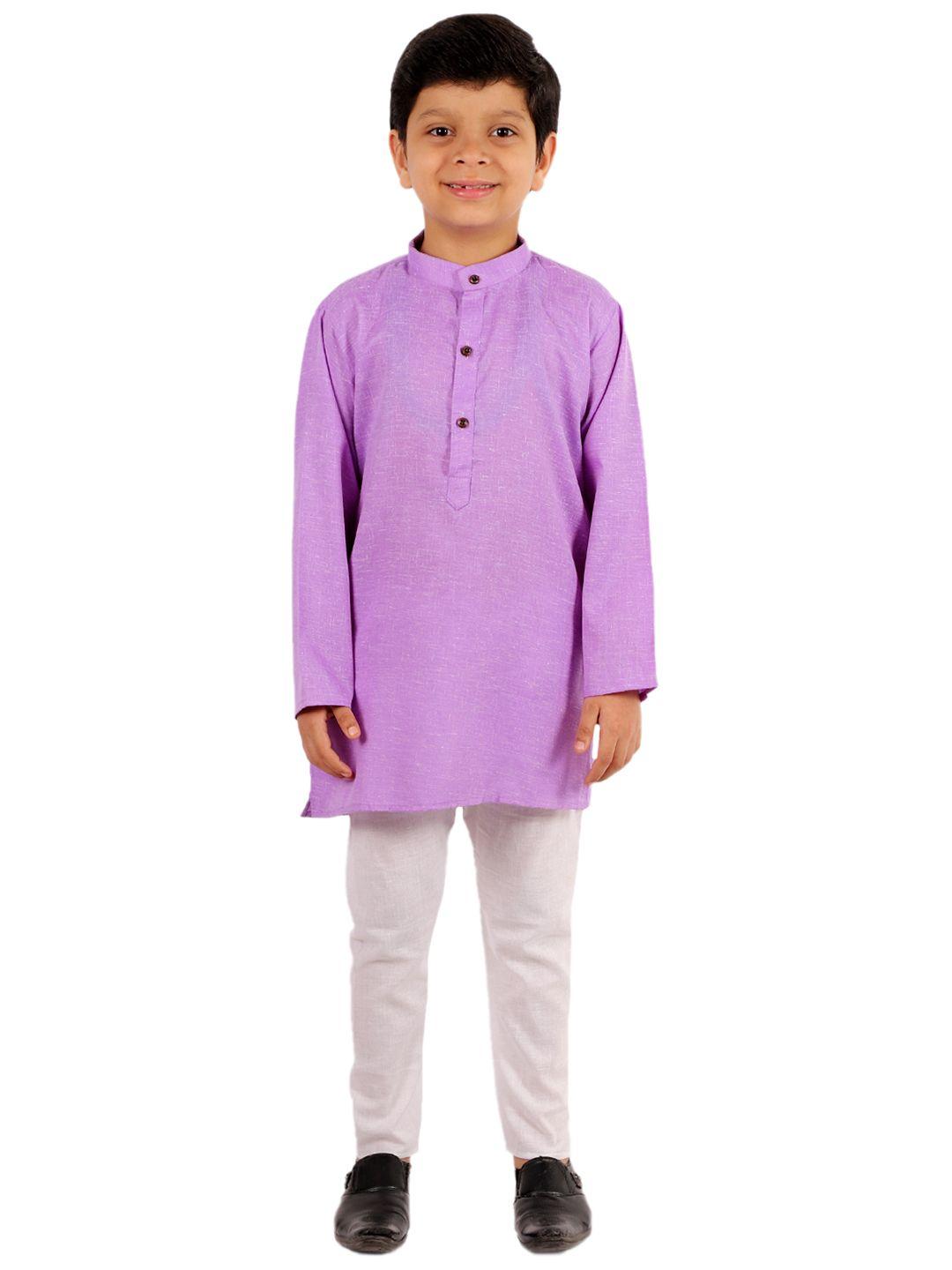 superminis boys purple & off-white solid kurta with pyjamas