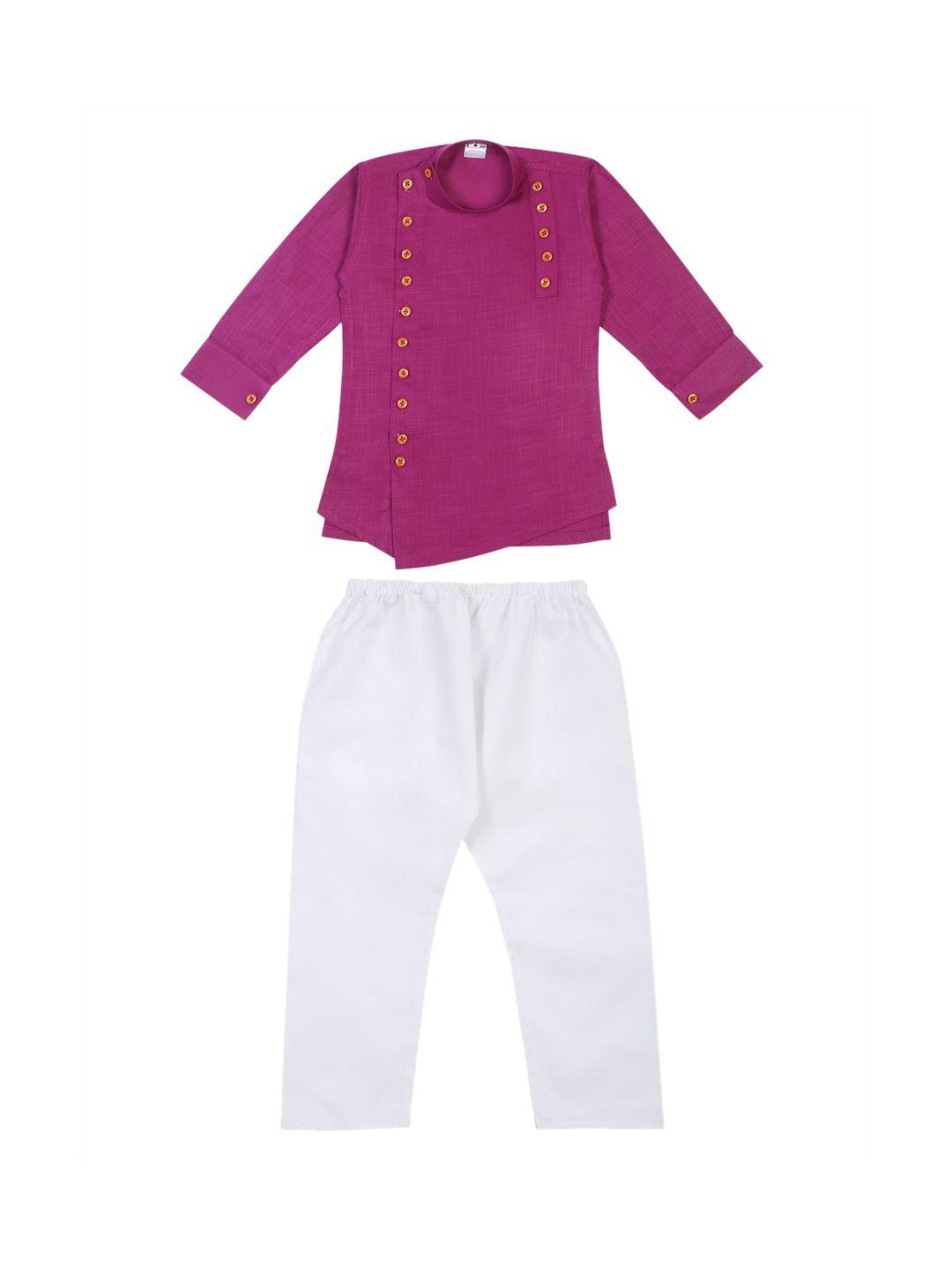 superminis boys purple & white pure cotton kurta with pyjamas