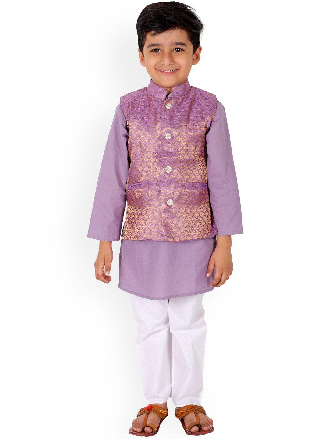 superminis boys purple regular pure cotton kurta with pyjamas