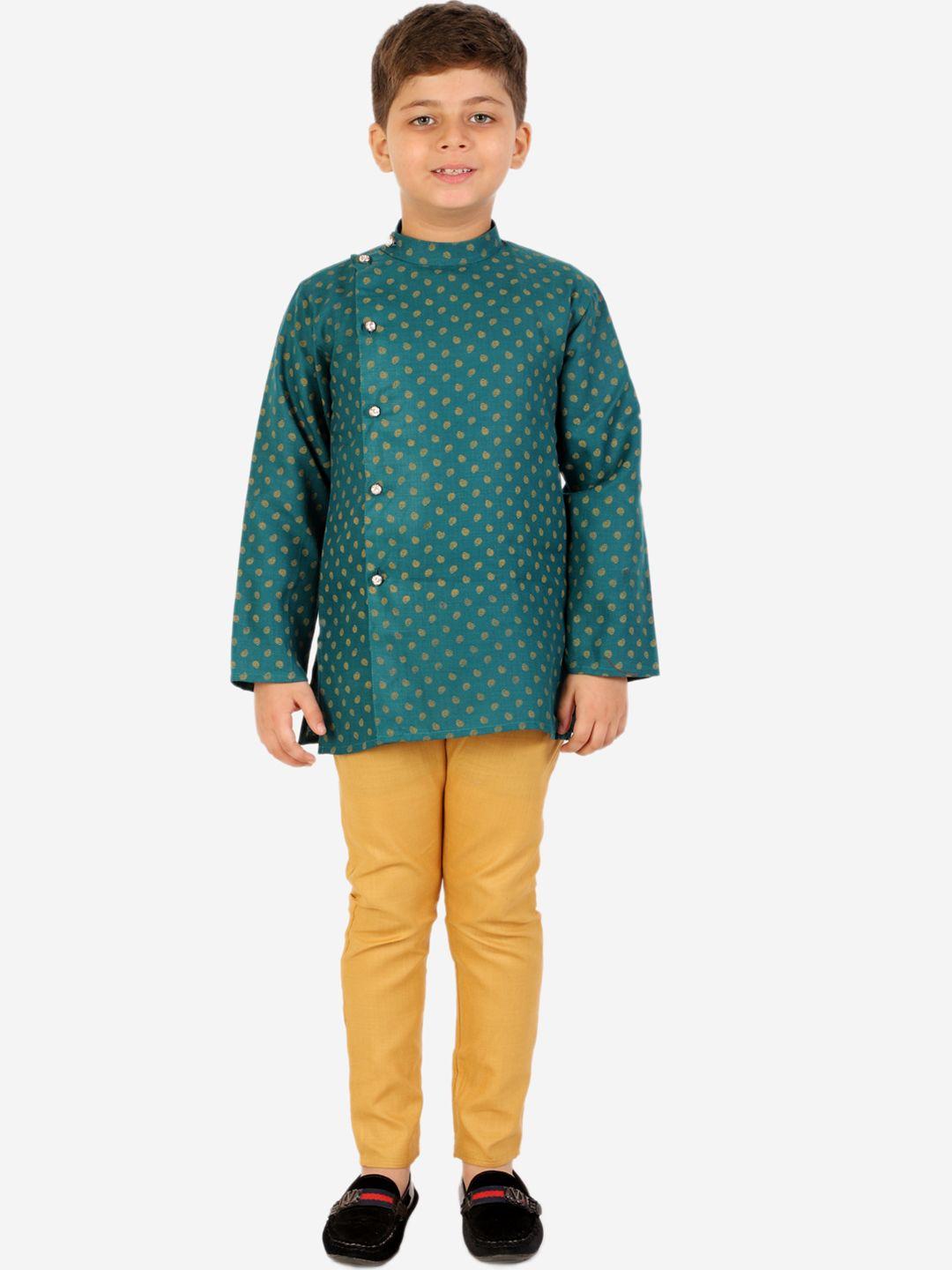 superminis boys teal blue & green pure cotton kurta with pyjamas