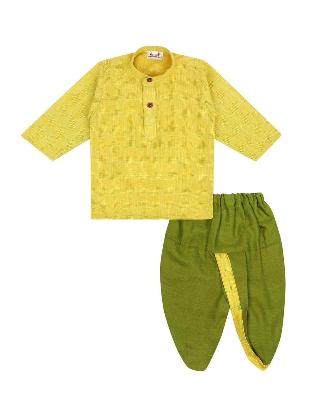 superminis boys yellow pure cotton kurta with dhoti pants