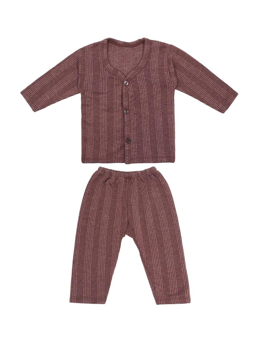 superminis infant kids brown striped cotton thermal set