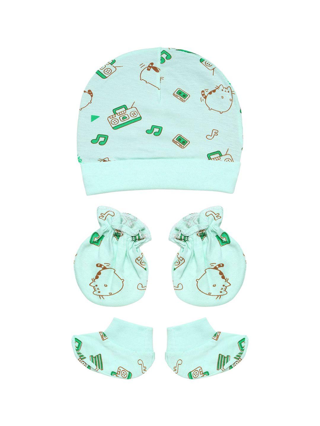 superminis infant kids green printed cap with booties & mittens