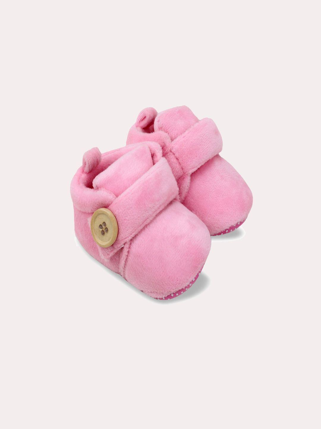 superminis infant kids pink solid cotton ankle-length booties