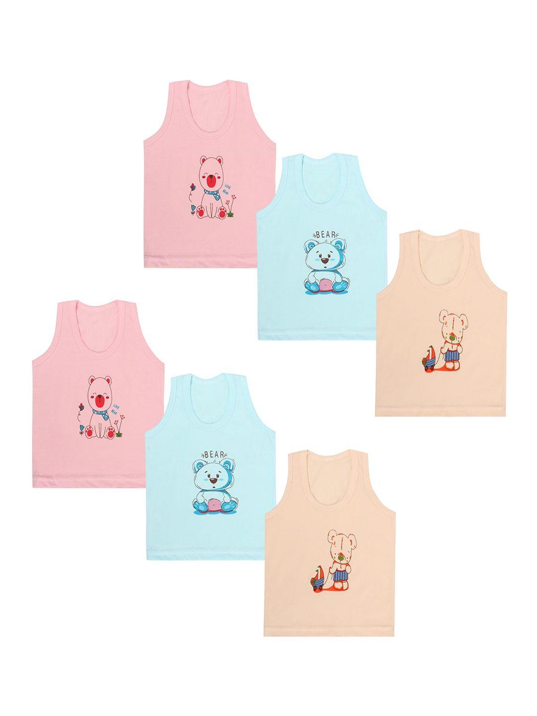 superminis infant unisex pack of 6 printed cotton innerwear vests