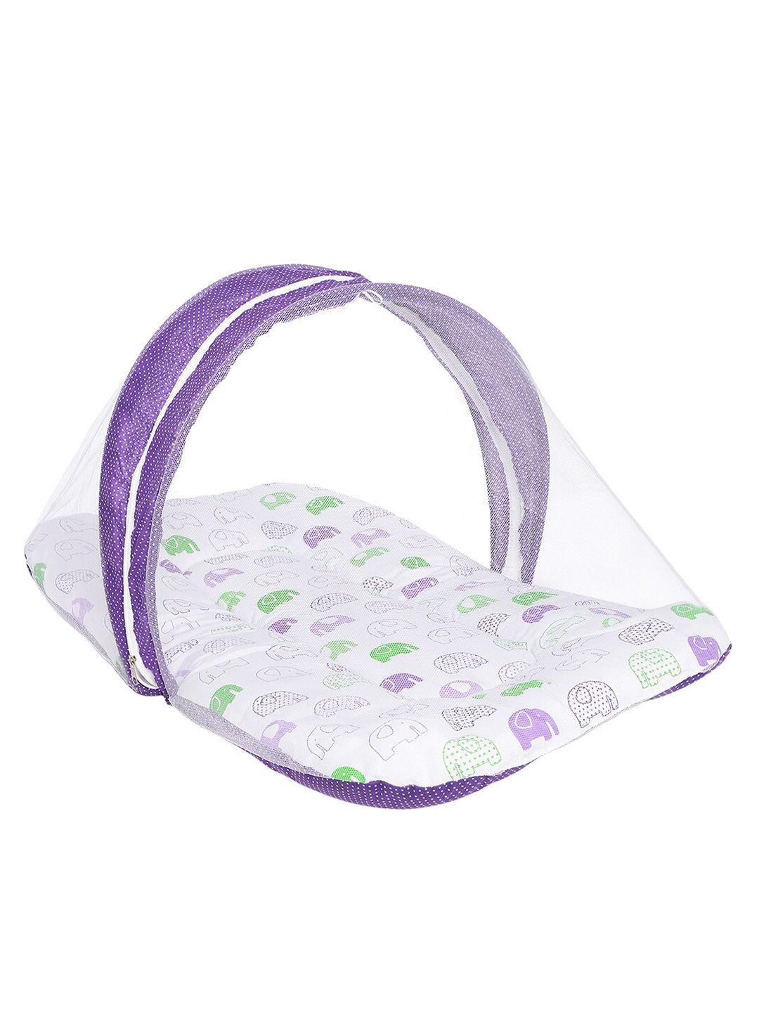 superminis infants white & purple printed bedding set with mosquito net