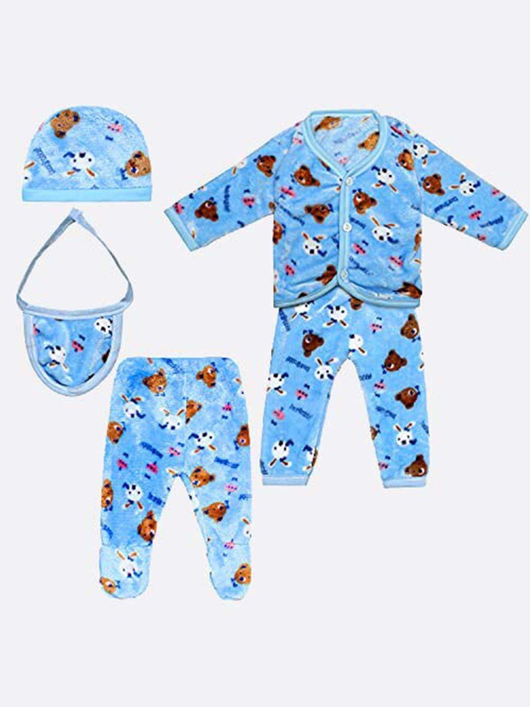 superminis kids turquoise blue & white  set of 5 printed shirt with pyjama