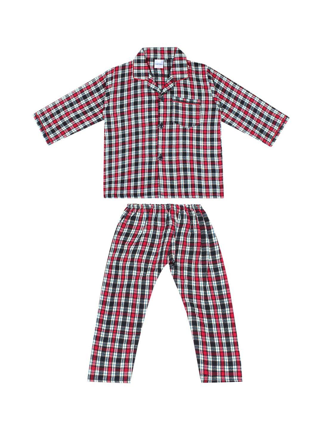 superminis unisex kids red & black checked night suit