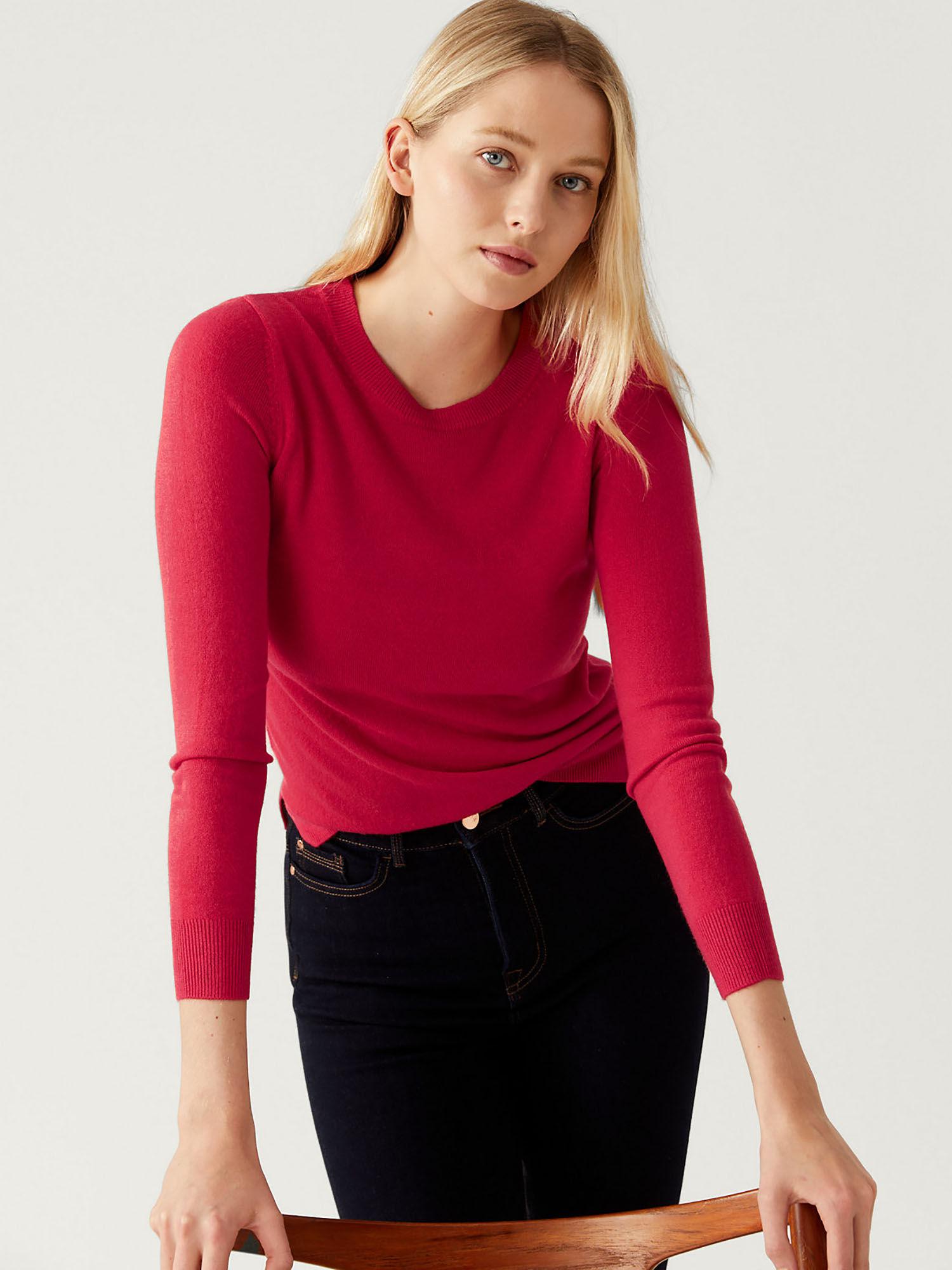 supersoft acrylic crew neck pink sweater