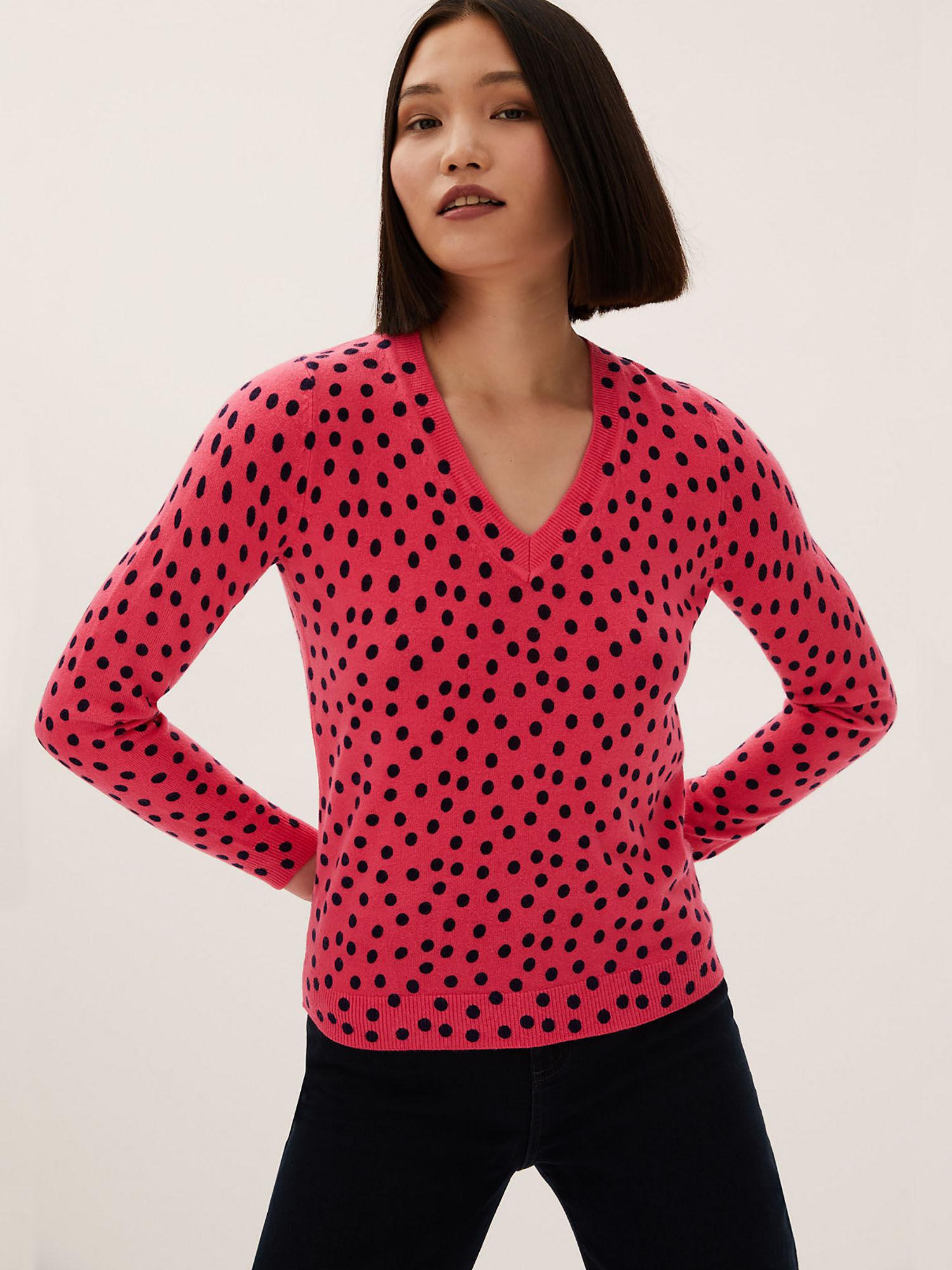 supersoft polka dot v neck pink sweater