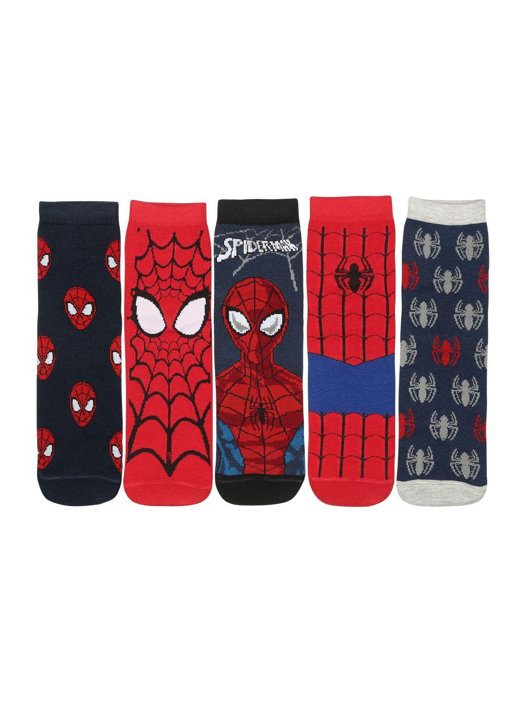 supersox men pack of 5 assorted spiderman printed ankle-length socks