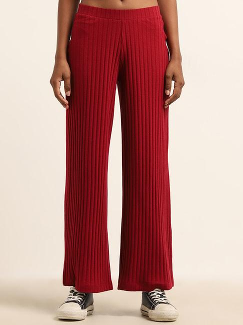 superstar by westside maroon ribbed high-rise pants