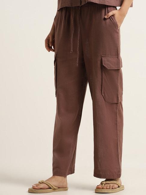 superstar by westside taupe wide-leg high-rise cargo pants