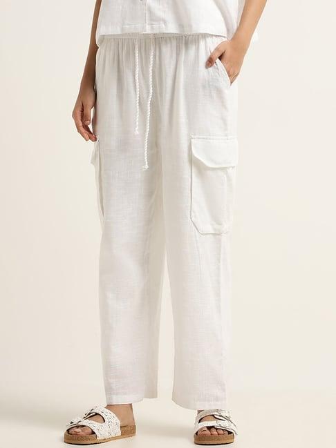 superstar by westside white wide-leg high-rise cargo pants