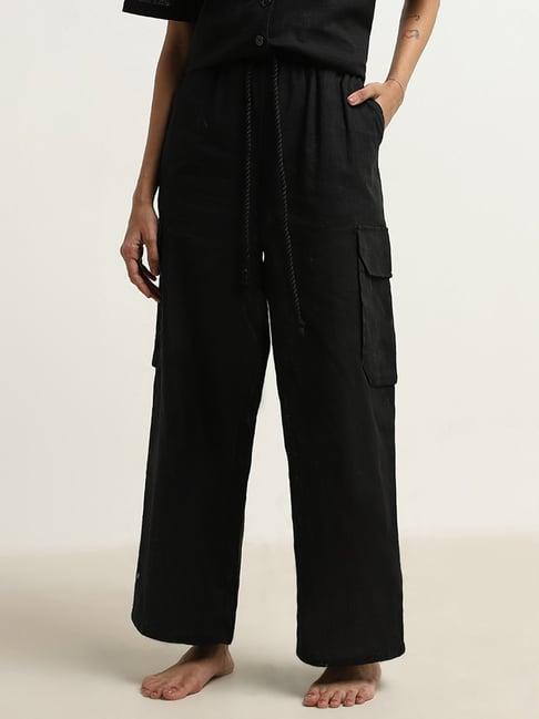 superstar by westside black high-rise cargo-style cotton pants