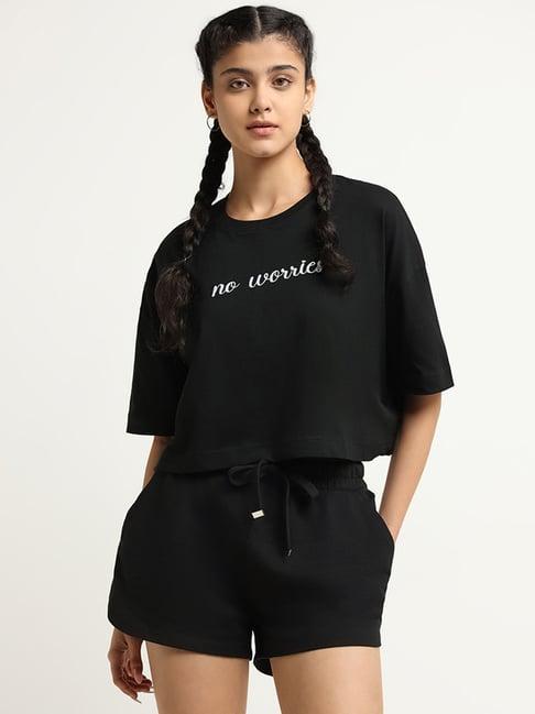 superstar by westside black oversized crop t-shirt