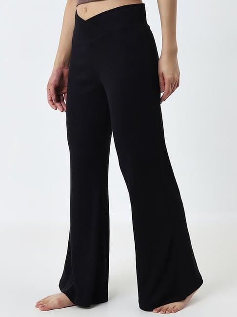 superstar by westside black ribbed criss-cross waist high-rise pants