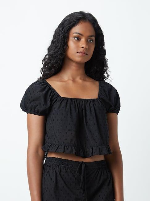 superstar by westside black self-patterned crop top