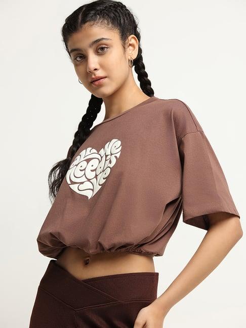 superstar by westside brown drawstring crop t-shirt