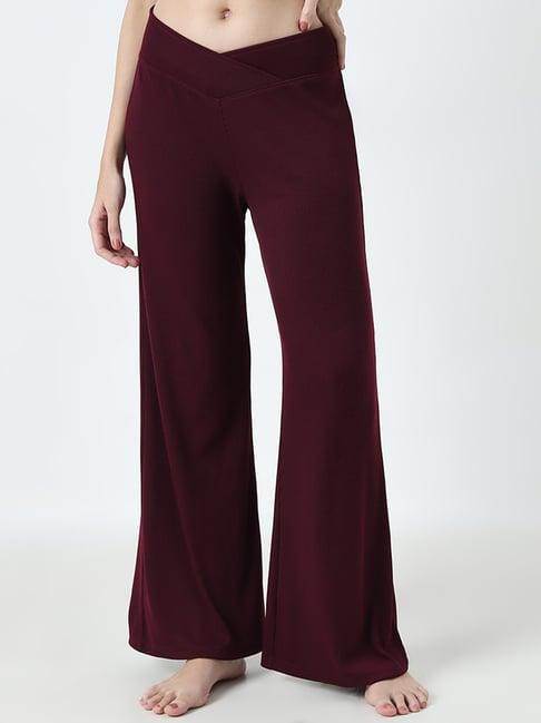 superstar by westside burgundy ribbed textured mid-rise pants