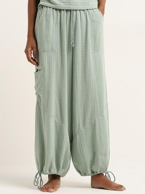 superstar by westside light sage textured mid-rise cotton harem pants