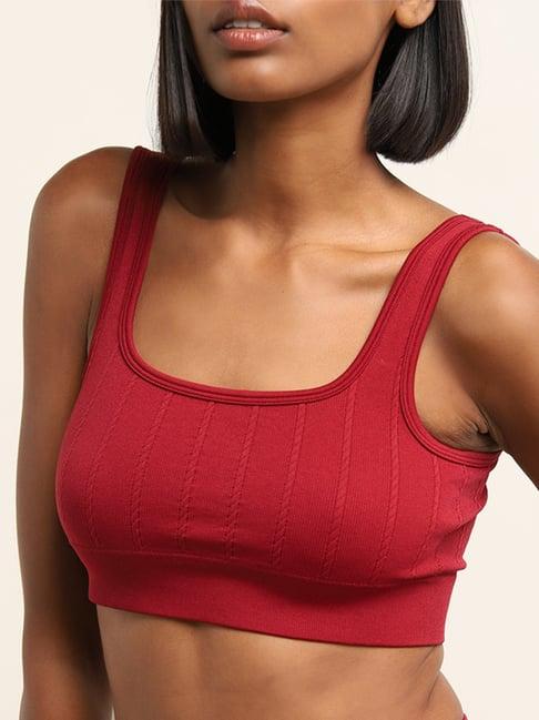 superstar by westside red ribbed seamfree sports bra