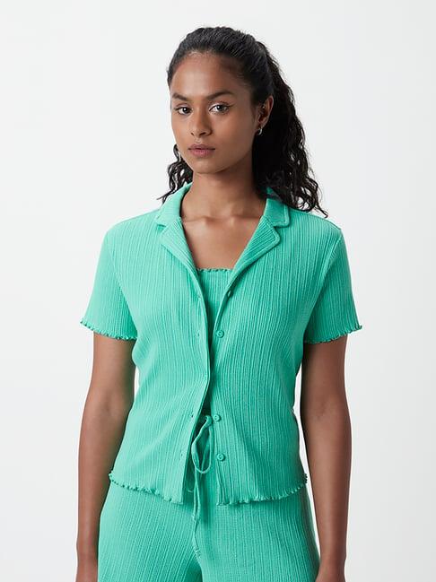 superstar by westside sea green self-patterned top