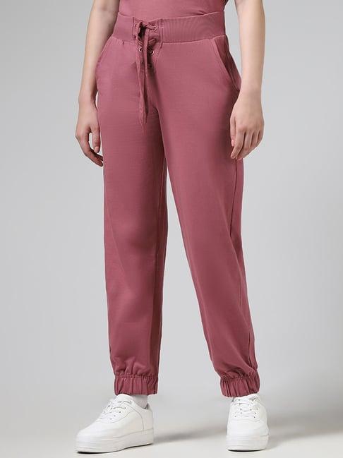 superstar by westside solid rose pink lace-up joggers