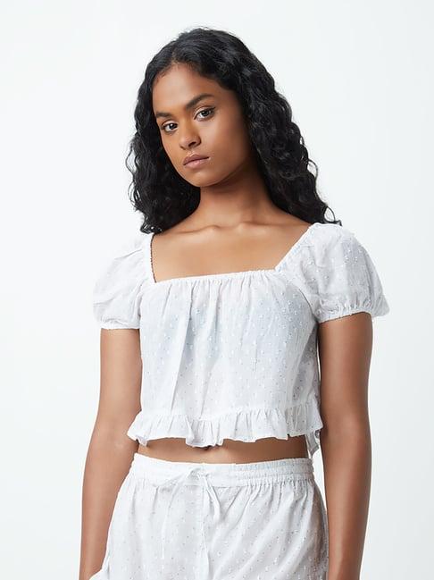 superstar by westside white self-patterned crop top