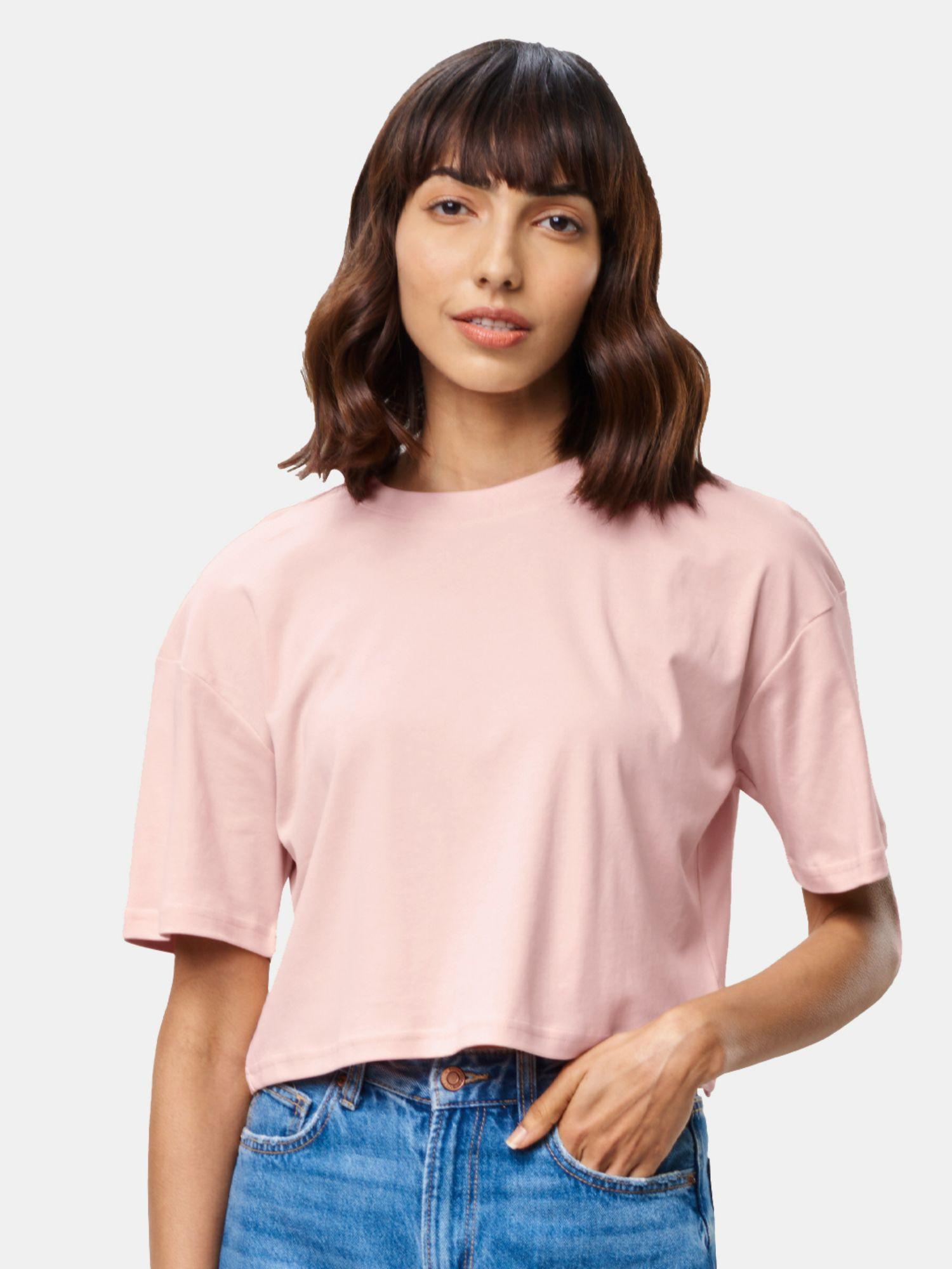 supima cotton nude pink oversized cropped t-shirts for womens