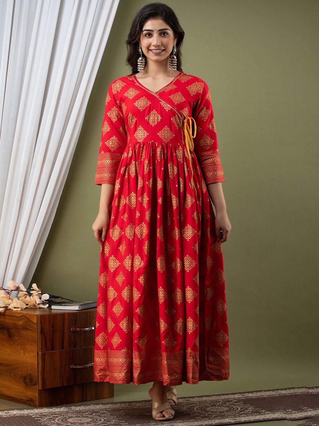surhi ethnic motifs printed tie ups detail wrap ethnic dress