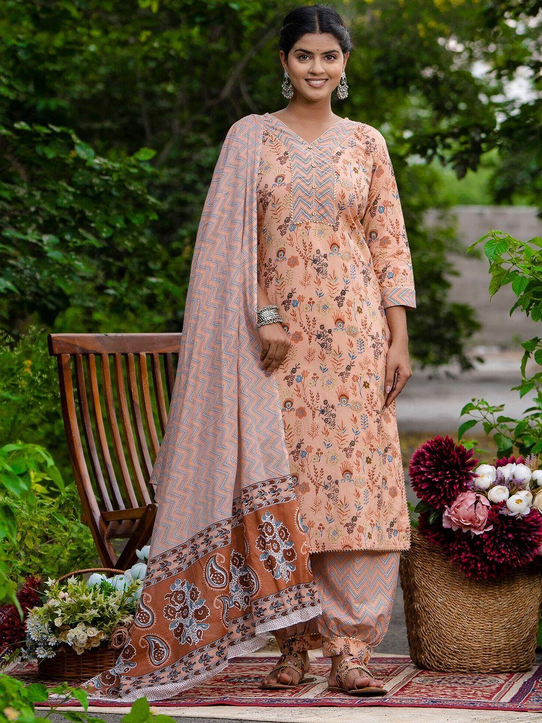 surhi floral printed gotta patti straight kurta with salwar & dupatta