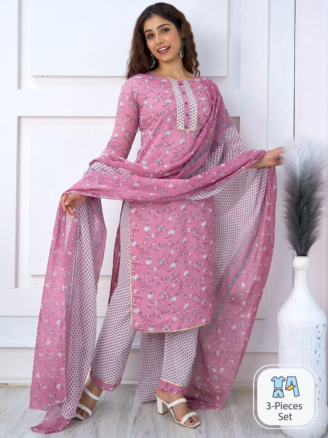 surhi floral printed regular gotta patti pure cotton kurta with trousers & dupatta