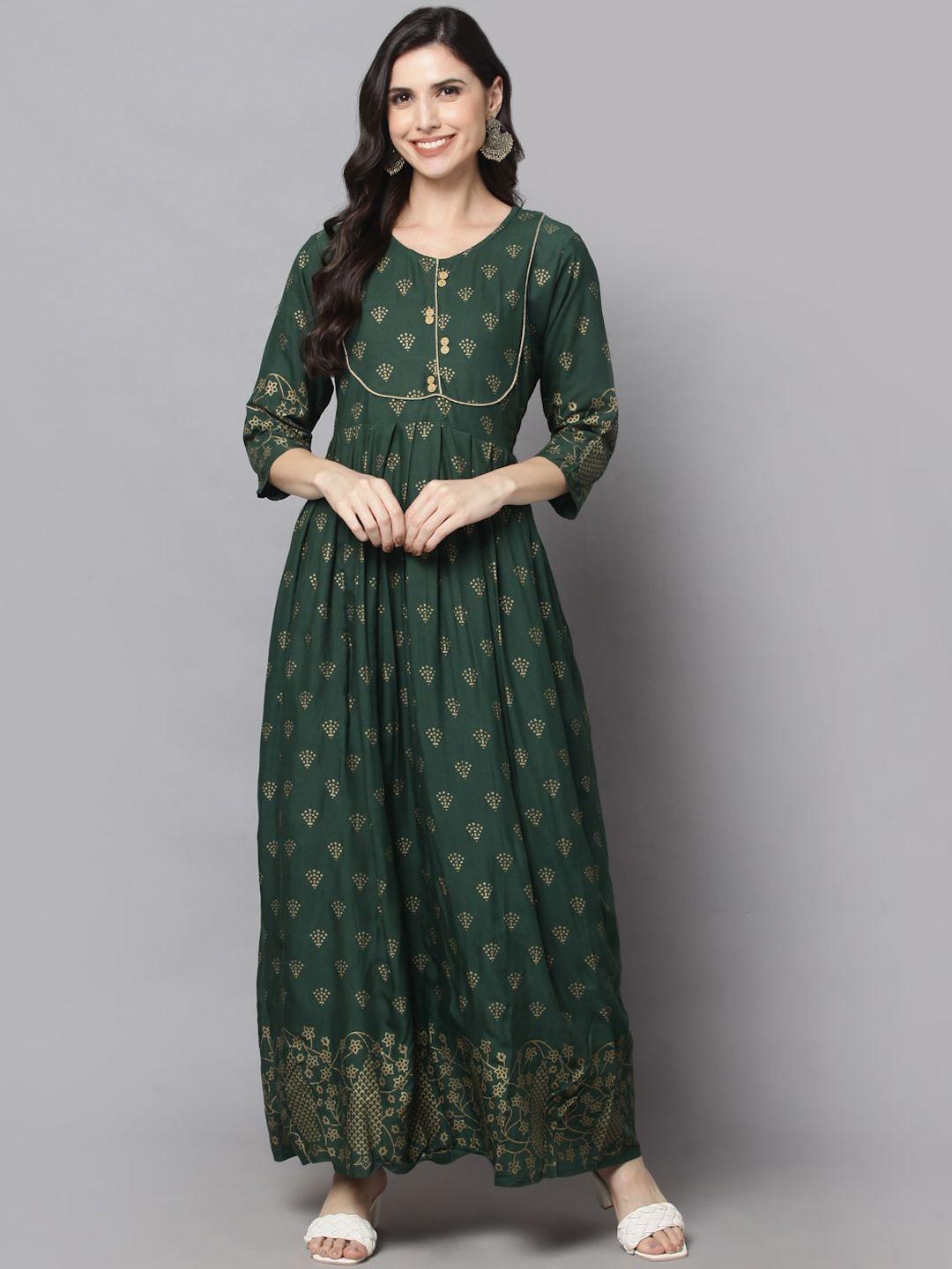 surhi women green ethnic motifs printed anarkali kurta