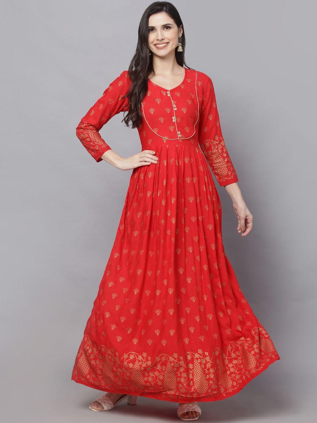 surhi women red ethnic motifs printed anarkali kurta