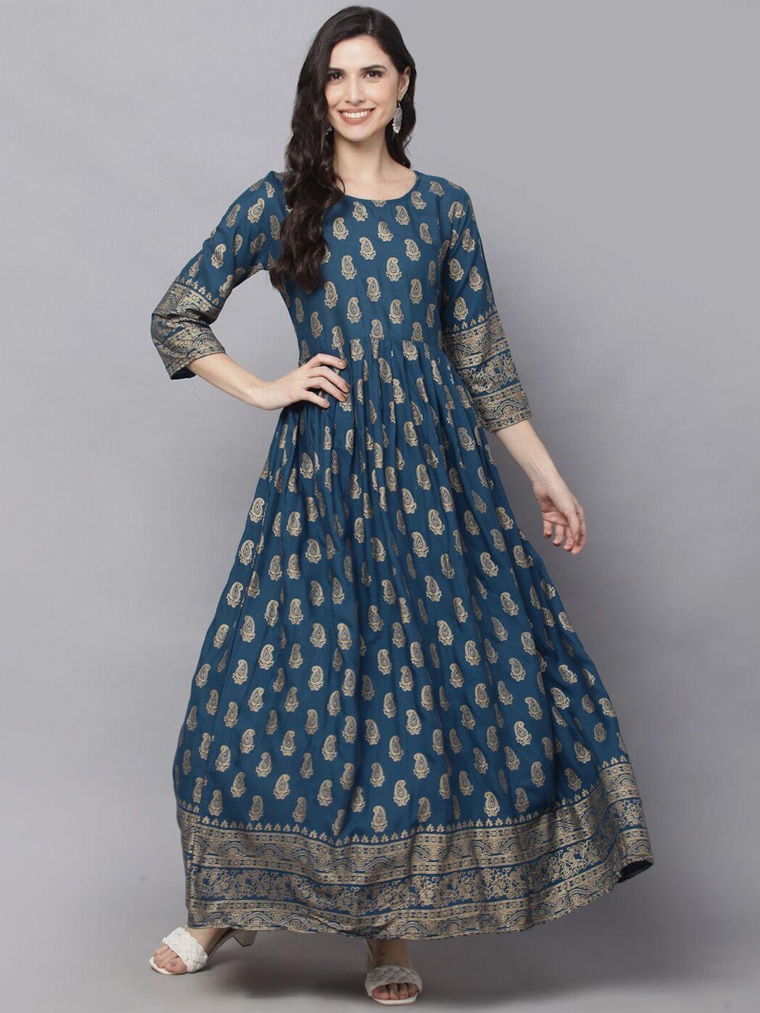 surhi women turquoise blue ethnic motifs printed anarkali kurta